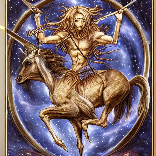 Image similar to detailed and sharp sagittarius artistic zodiac artwork, mystic style, detailed, 8 k, detailed, symmetrical, by brian froud