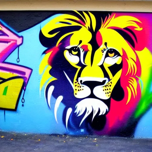 Image similar to wall with graffiti, splash painting of a lion