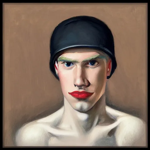 Image similar to a realistic portrait of a blonde man with big lips, 1 2 0 0 bc, edward hopper, trending on artstation