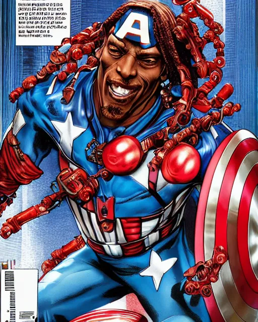 Image similar to snoop dog as captain america by masamune shirow, biomechanical, 4 k, hyper detailed