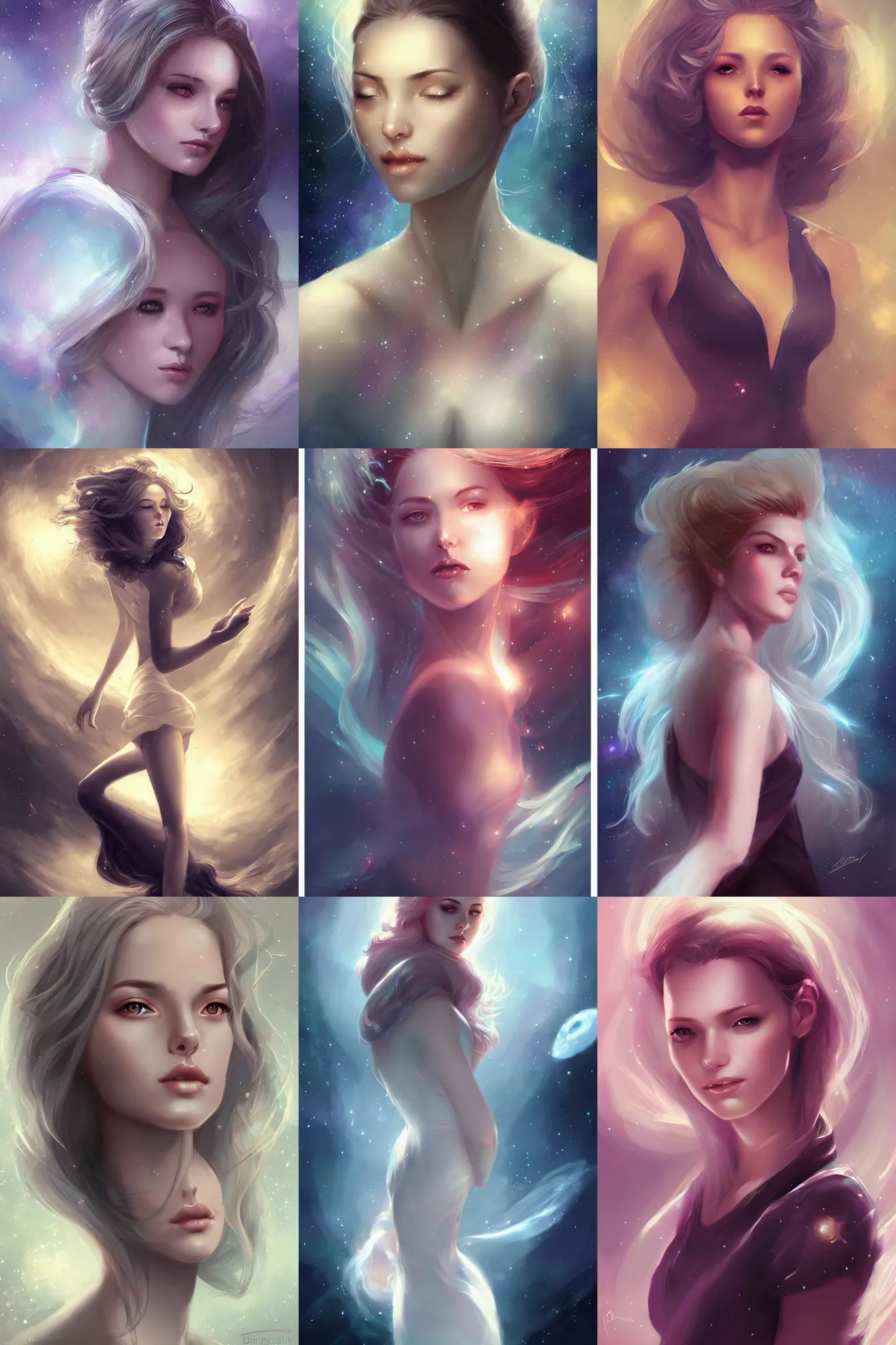 Prompt: beautiful woman floating in space, highly detailed, portrait, Charlie Bowater character art,