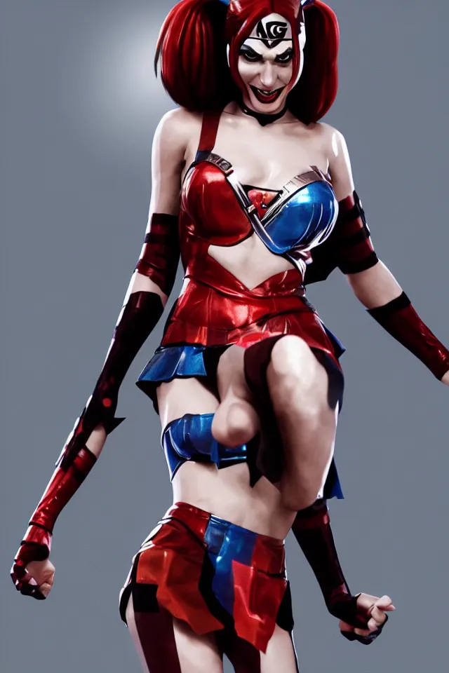 Prompt: Gal Gadot As Harley Quinn, Playboy Centerfold, Full Figure, 8K, octane render, HDR, photorealistic, volumetric lighting, Hyperrealistic