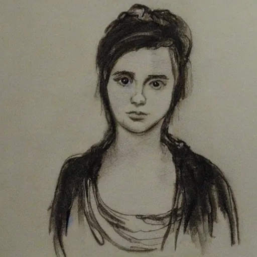 Prompt: ink drawing what portrait of a lady 1 8 years old, with lunch