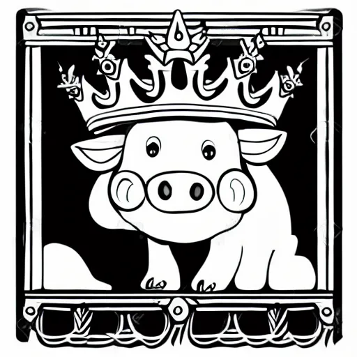 Image similar to walking pig wearing crown vector comic book art black and white 30mm