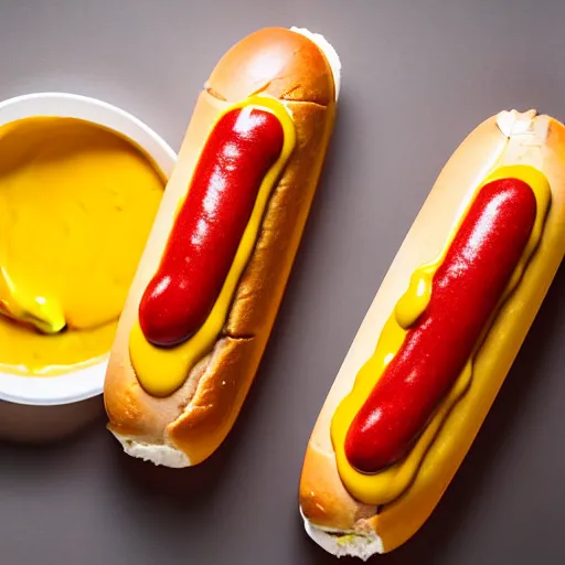 Image similar to commercial photo of a hot dog ice cream, mustard, ketchup,