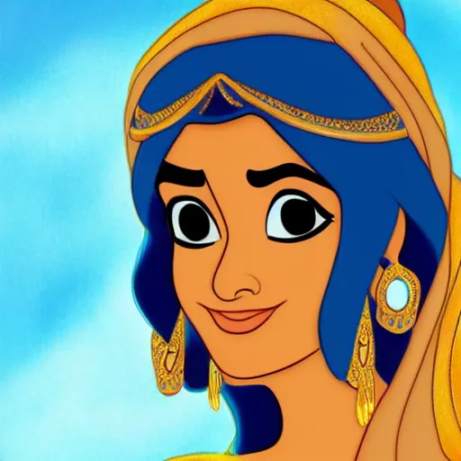 Image similar to salma hayek as princess jasmine from disney's aladdin, portrait, disney animation style
