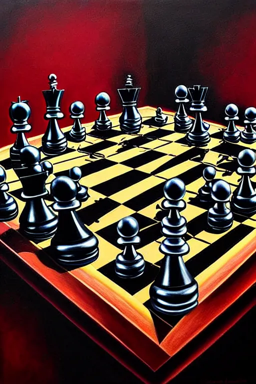 Image similar to a hyperrealistic painting of a game of chess played by nightmare creatures, cinematic horror by jimmy alonzo, the art of skinner, highly detailed, vivid color,