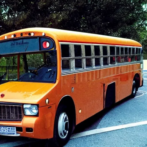 Image similar to a schoolbus shaped like berlusconi's head