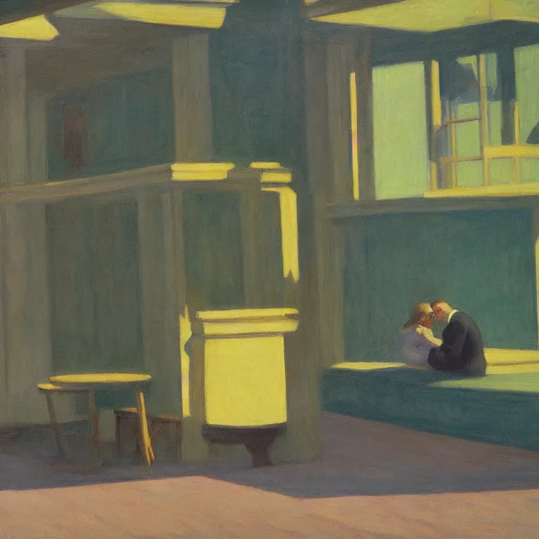 Image similar to stream of consciousness, painted by Edward Hopper, painted by Wayne Barlow