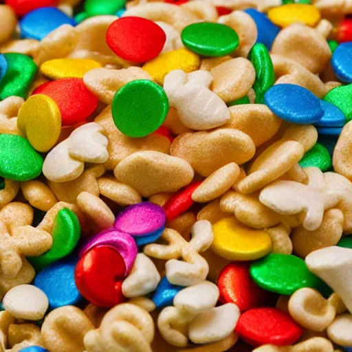 Prompt: product photo of a lucky charms cereal box ; professional advertisement photography of a box of lucky charms cereal ; close - up