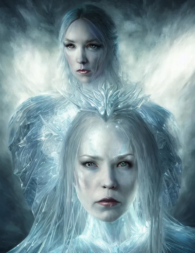 Image similar to epic professional digital art of the ice queen, atmospheric lighting, painted, complex, detailed, sinister background, leesha hannigan, wayne haag, reina rocin, ignacio fernandez rios, mark ryden, iris van herpen, epic, stunning, magnificent, very wow, cinematic, masterpiece, complex, with a clear focus, on trend on artstation