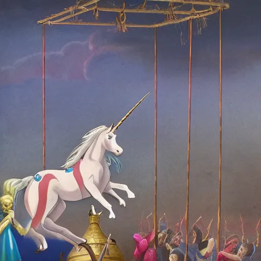 Image similar to a unicorn performing in the circus, fantasy illustration