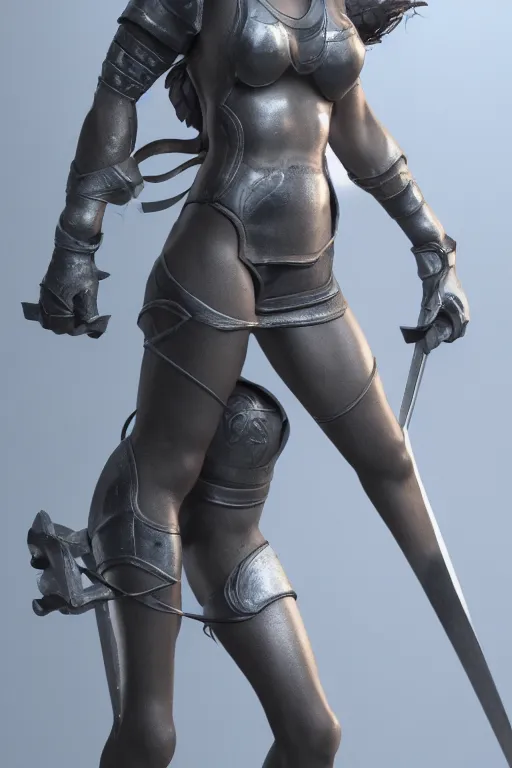 Image similar to a highly detailed sculpt of athletic girl in armor, concept art, cinematic light, featured on artstation, octane render, path tracing, sharp focus, 4 k