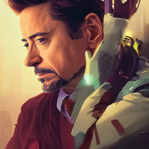 Prompt: robert downey jr, highly detailed vfx portrait, unreal engine, greg rutkowski, loish, rhads, caspar david friedrich, makoto shinkai and lois van baarle, ilya kuvshinov, rossdraws, elegent, tom bagshaw, alphonse mucha, global illumination, detailed and intricate environment.