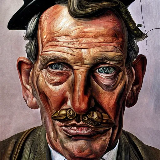 Prompt: high quality high detail painting by lucian freud, hd, portrait of steampunk man, photorealistic lighting