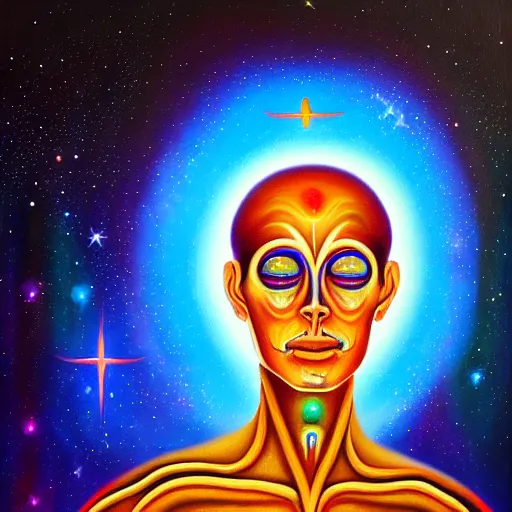 Image similar to transcendent sacred spaceman, astral spirit space journey in oil painting, ayahuasca, trending on artstation, award winning, emotional, highly detailed ethereal surrealist art