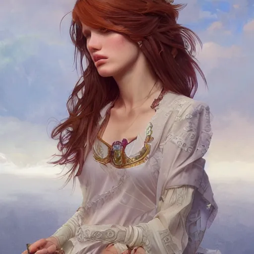 Image similar to ultra realistic illustration, bella thorne as 7 or 9, intricate, elegant, highly detailed, digital painting, artstation, concept art, smooth, sharp focus, illustration, art by artgerm and greg rutkowski and alphonse mucha