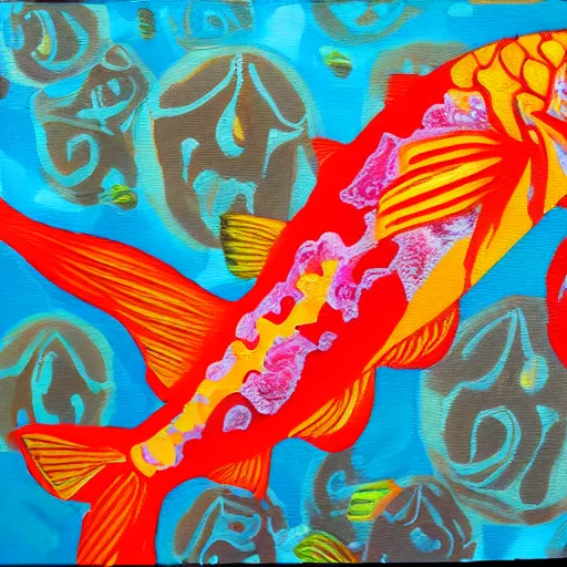 Prompt: fishes, acrylic painting