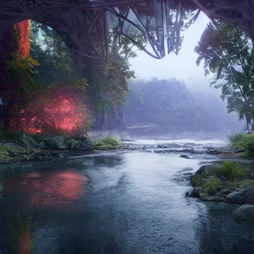 Image similar to river photography sacred geometry 8 k cryengine render sacred cinematic by john stephens, victo nagi, artgerm, james christensen