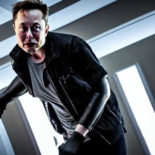 Image similar to Elon Musk as a hacker in the Matrix, modelsociety, radiant skin, huge anime eyes, RTX on, perfect face, directed gaze, intricate, Sony a7R IV, symmetric balance, polarizing filter, Photolab, Lightroom, 4K, Dolby Vision, Photography Award