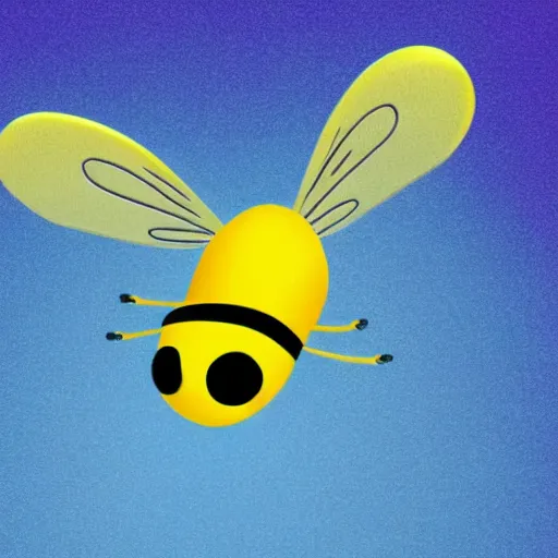 Image similar to a disney cartoon of a bee from Pixar with eyes that reflect a blue electric guitar, a background of orange hexagons filled with colored lights