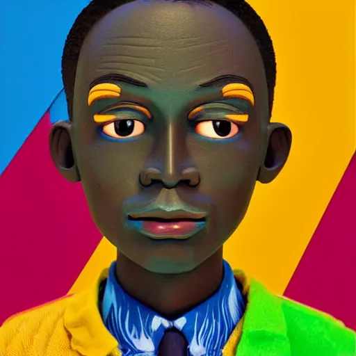 Prompt: colourful cupper half - portrait - art of a nigerian boy in claymation style, art by utagawa kunisada & james jean, symmetrical, intricate detail, concept art, volumetric light, global illumination, ray tracing, claymation, sharp, pinterest, behance, art station,