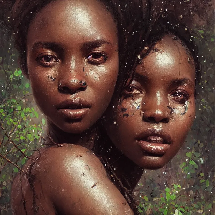 Prompt: detailed portrait of a african woman with beautiful eyes and thick lip forest girl, flowers and trees, by ismail inceoglu dragan bibin hans thoma greg rutkowski alexandros pyromallis nekro rene maritte illustrated, perfect face, fine details, realistic shaded, fine - face, pretty face