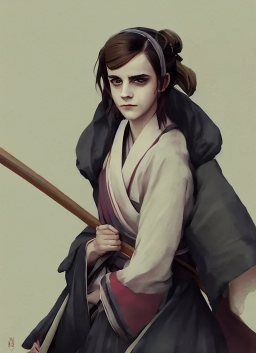 Prompt: emma watson as nezuko from demon slayer ねずこ wearing kimono covered mouth by artgem by greg rutkowski trending on artstation