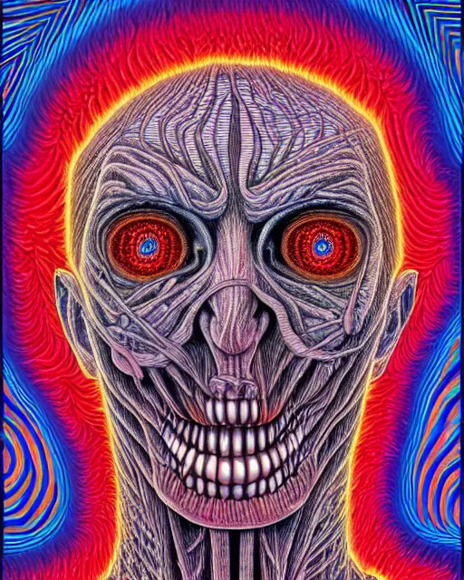 Prompt: human body breaking away, conjuring psychedelic illustration, part by shintaro kago, part by alex gray, ultra realistic, highly detailed, 8 k, symmetry, fractals, grotesque, vibrant
