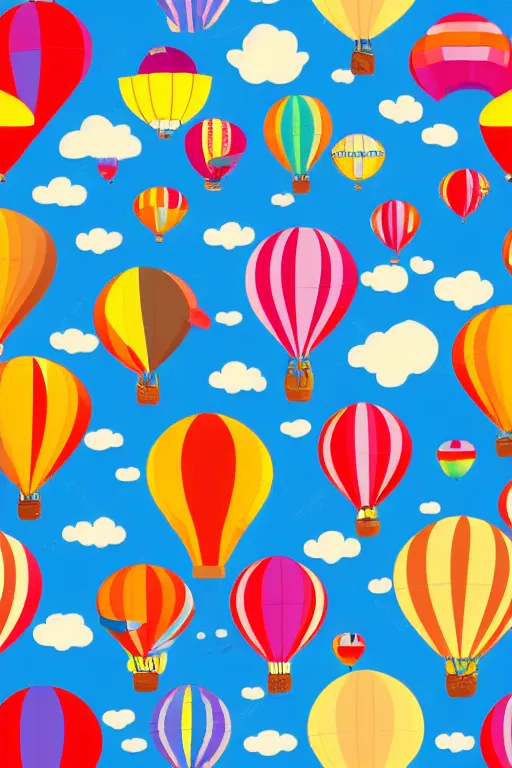 Prompt: repeating seamless retro pixel pattern of hot air balloons in beautiful sky, colourful, symmetrical, repeating 35mm photography, ultra fine detail, 4k high definition, bold