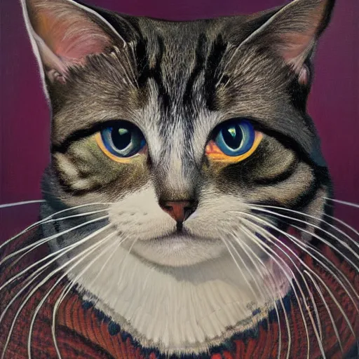 Image similar to a chuck close painting of a cat