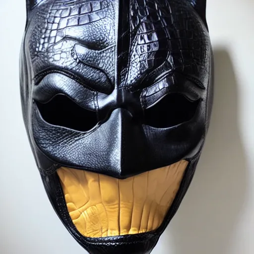 Prompt: luxury crocodile leather batman mask, luxury item showcase, studio lighting