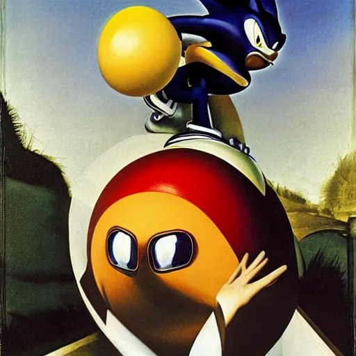 Prompt: Eggman and Sonic painted by Caravaggio