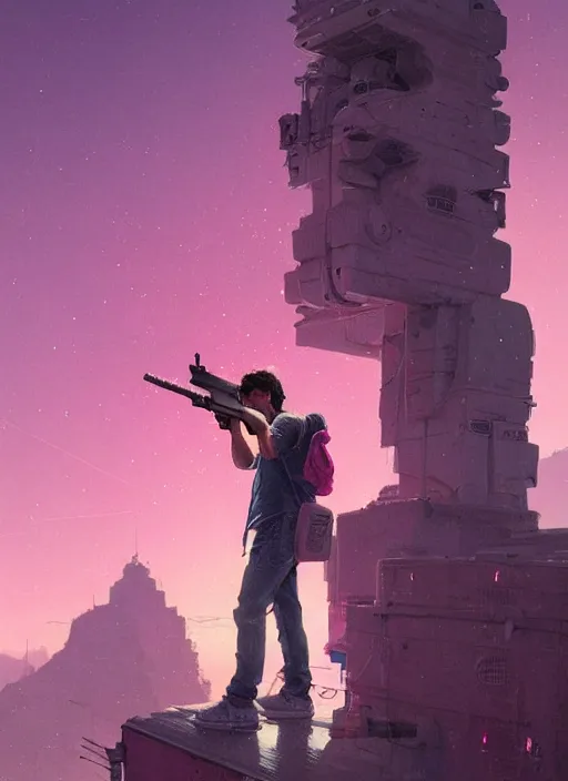 Image similar to highly detailed portrait justin trudeau in pink hoody holding ar - 1 5! in gta v stephen bliss unreal engine fantasy art by greg rutkowski loish rhads ferdinand knab makoto shinkai lois van baarle ilya kuvshinov rossdraws tom bagshaw global illumination radiant light detailed intricate environment