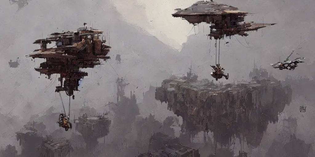 Prompt: a floating flying machine, by ian mcque