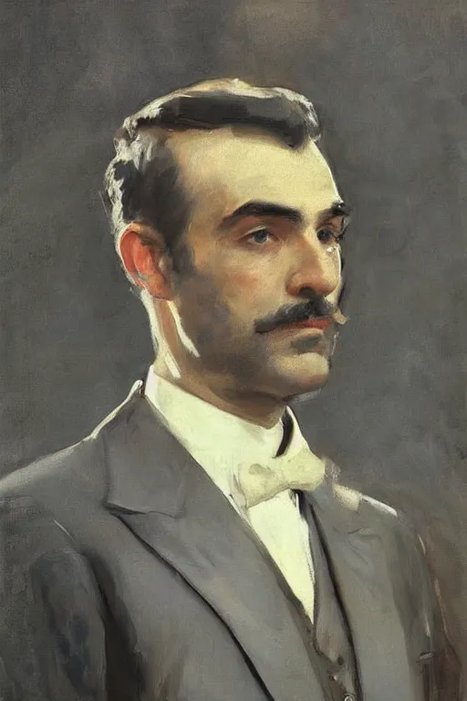 Prompt: “portrait of a young Sean Connery, impeccably dressed, by John singer Sargent”