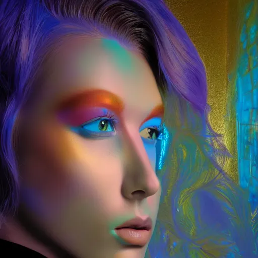 Prompt: an androgynous transmasc model projection onto a female figure, projection design installation, neon blue color scheme and lighting, 3d octane render, insanely detailed and intricate, super detailed, fluid sim, golden ratio, ornate, luxury, elite, mark ryden, realistic 3D, hyper realistic