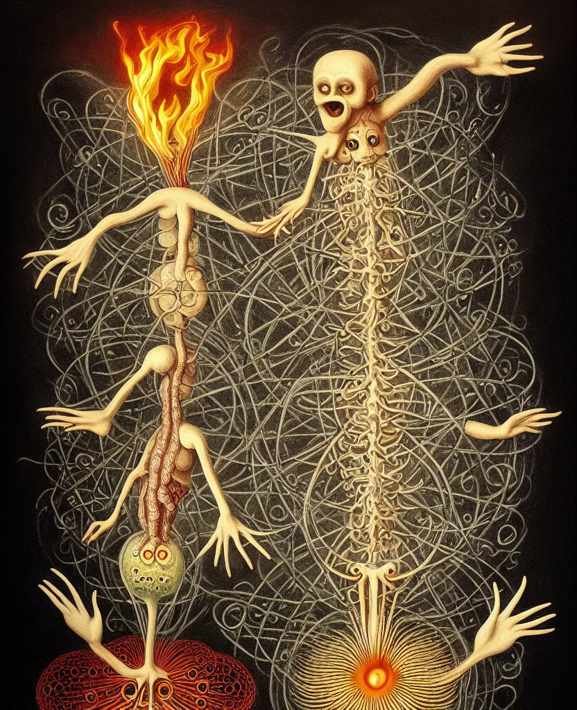 Image similar to whimsical freaky creature sings a unique canto about'as above so below'being ignited by the spirit of haeckel and robert fludd, breakthrough is iminent, glory be to the magic within, painted by ronny khalil