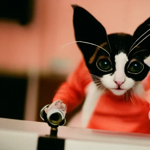 Image similar to a photo of a kitten DJing at a disco, cat, music, DJ, vinyl, headphones, dance