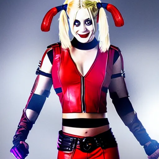 Image similar to A still of Kaley Cuoco as Harley Quinn