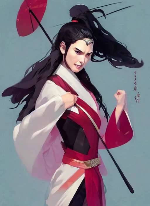 Image similar to gal gadot as nezuko from demon slayer ねずこイラスト wearing kimono by artgem by greg rutkowski trending on artstation