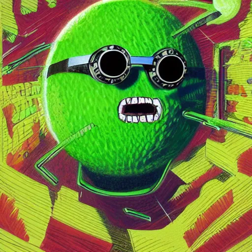 Image similar to a tennis ball monster, wearing VR goggles, digital art, fantasy, magic, trending on artstation, ultra detailed, professional illustration by Basil Gogos