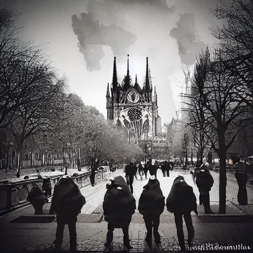 Image similar to “minions laughing as the Notre dame burns behind them, 4k, digital art, award winning”