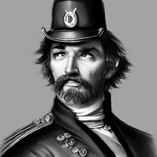 Prompt: a confederate general with puffy black sideburns, dnd character art, painting by artgerm and ed binkley