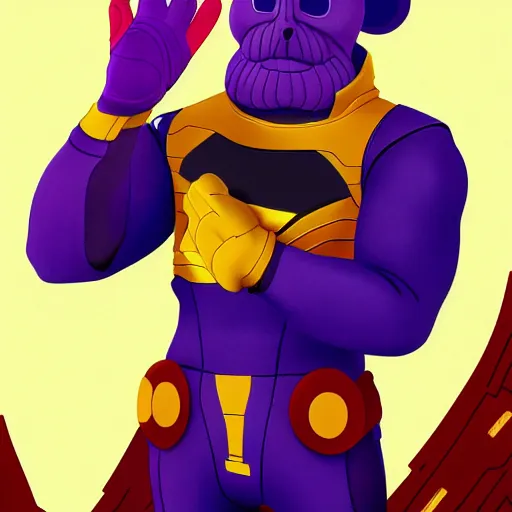 Prompt: Mickey with Thanos outfit and the infinity glove, full body portrait, cinematic, digital art, trending on artstation, illustration