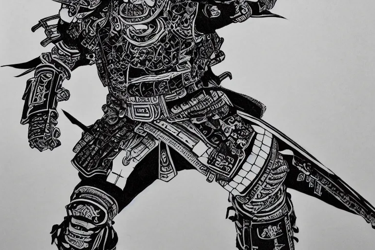 Image similar to ink on paper black and white cyber samurai, intricate, very detailed, soft lighting, 8 k hd