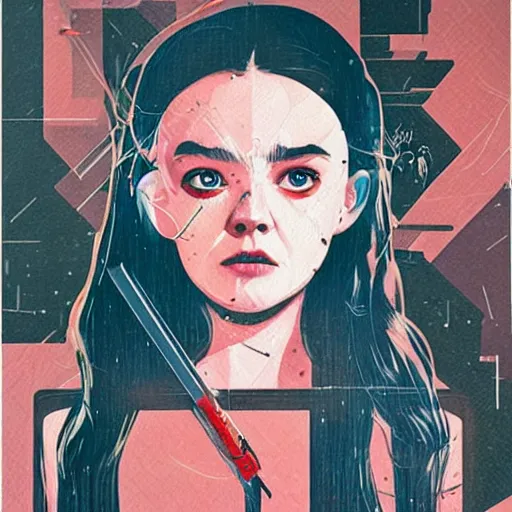 Image similar to Elle Fanning as The Punisher picture by Sachin Teng, asymmetrical, dark vibes, Realistic Painting , Organic painting, Matte Painting, geometric shapes, hard edges, graffiti, street art:2 by Sachin Teng:4