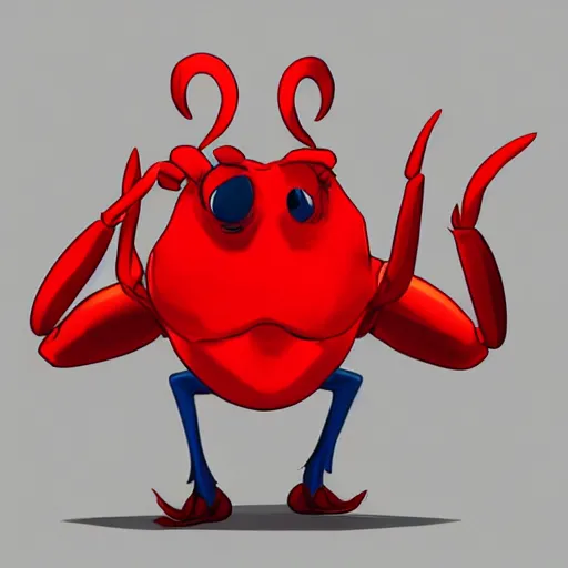 Image similar to a handsome attractive anthropomorphic red crab wearing a blue polo shirt, trending on artstation