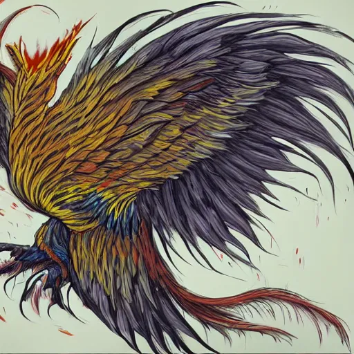 Prompt: a phoenix being reborn from ashes.