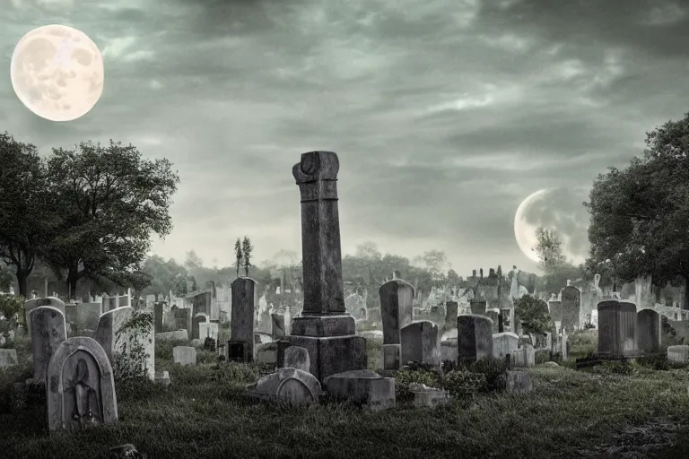 Image similar to a cemetery with a full moon in the background, a detailed matte painting by dirk crabeth, shutterstock contest winner, gothic art, gothic, macabre, goth